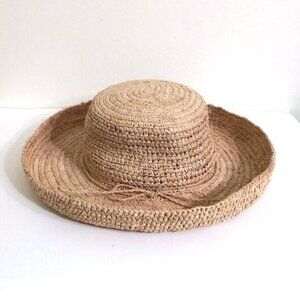 New Women's Crocheted Straw Hat with Drawstring 4" Brim